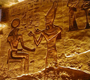 Sun God Ra, fresco inside of Abu Simbel Temple, Aswan, Egypt